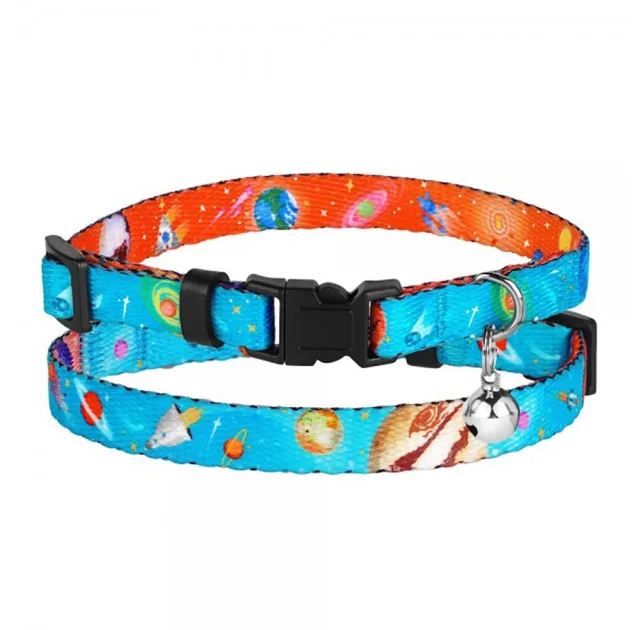 Ошейник BronzeDog Urban Cosmos, для кошек, нейлоновый, колокольчик, голубой, 18-28×1 см