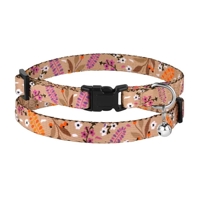 Ошейник BronzeDog Urban, для кошек, нейлоновый, колокольчик, принт цветы, жёлтый, 18-28×1 см