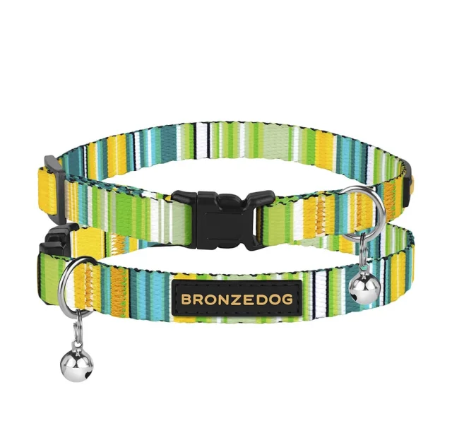 Ошейник BronzeDog Urban West, для кошек, нейлоновый, колокольчик, салатовый, 18-28×1 см