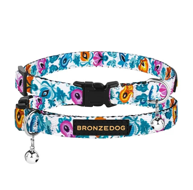 Ошейник BronzeDog Urban Folk, для кошек, нейлоновый, колокольчик, фастекс пластиковый, белый, 18-28×1 см
