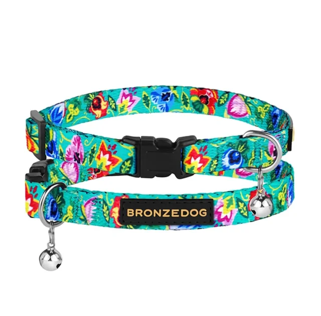 Ошейник BronzeDog Urban Folk, для кошек, нейлоновый, колокольчик, фастекс пластиковый, ментоловый, 18-28×1 см