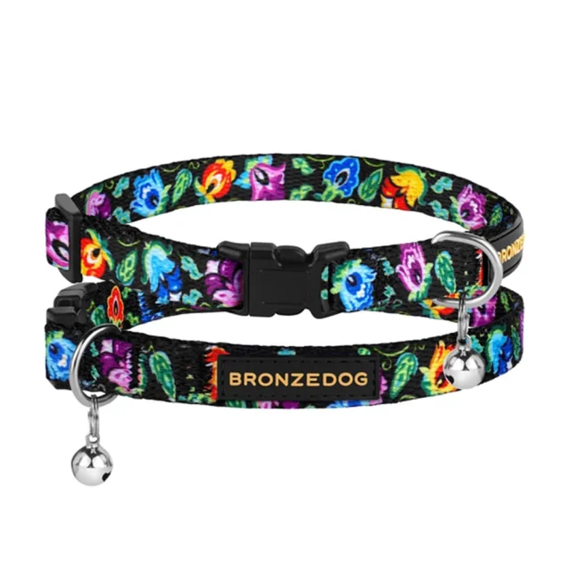 Ошейник BronzeDog Urban Folk, для кошек, нейлоновый, колокольчик, фастекс пластиковый, чёрный, 18-28×1 см