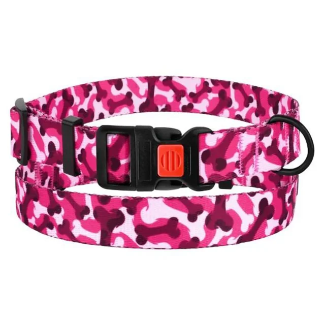 Нашийник BronzeDog Urban Camo, для собак, нейлоновий, фастекс пластик, принт кістка, рожевий, 35-53×2.5 см