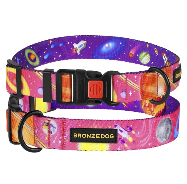 Нашийник BronzeDog Urban Cosmos, для собак, нейлоновий, фастекс пластиковий, рожевий, 25-33×1.6 см