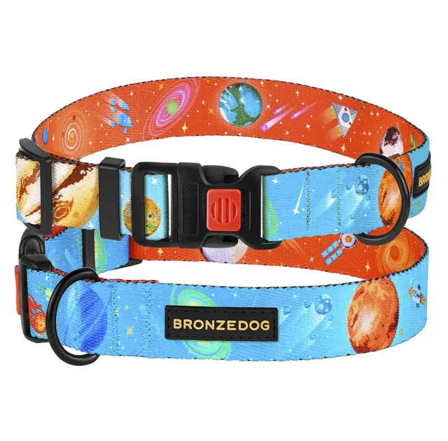 Нашийник BronzeDog Urban Cosmos, для собак, нейлоновий, фастекс пластиковий, блакитний, 43-66×2.5 см