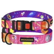 Нашийник BronzeDog Urban Cosmos, для собак, нейлоновий, фастекс пластиковий, рожевий, 30-40×2 см
