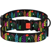 Нашийник BronzeDog Urban, для собак, нейлоновий, фастекс пластиковий, принт квіти, чорний, 25-33×1.6 см