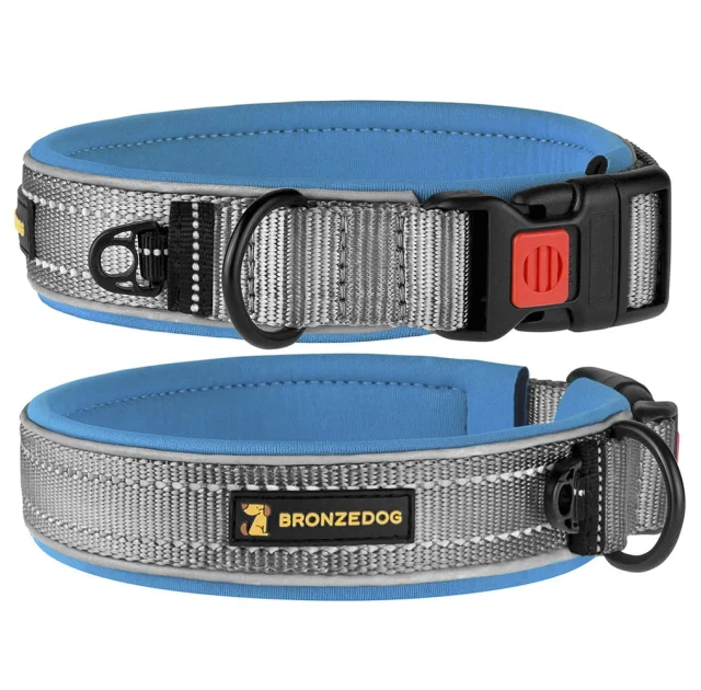Нашийник BronzeDog Sport, для собак, неопрен, фастекс пластик, сіро-блакитний, 51-59×2.5 см