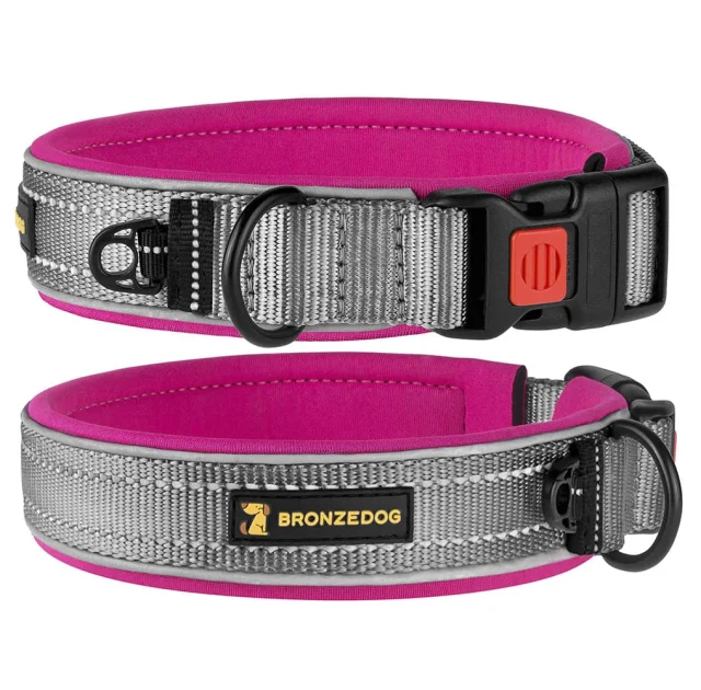 Нашийник BronzeDog Sport, для собак, неопрен, фастекс пластик, сіро-рожевий, 43-51×2.5 см