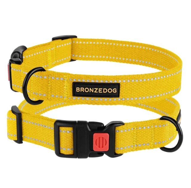 Нашийник BronzeDog Cotton, для собак, брезент, світловідбиваючий, фастекс пластик, жовтий, 25-33×1.6 см