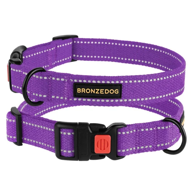 Нашийник BronzeDog Cotton, для собак, брезент, світловідбиваючий, фастекс пластик, фіолетовий, 25-33×1.6 см