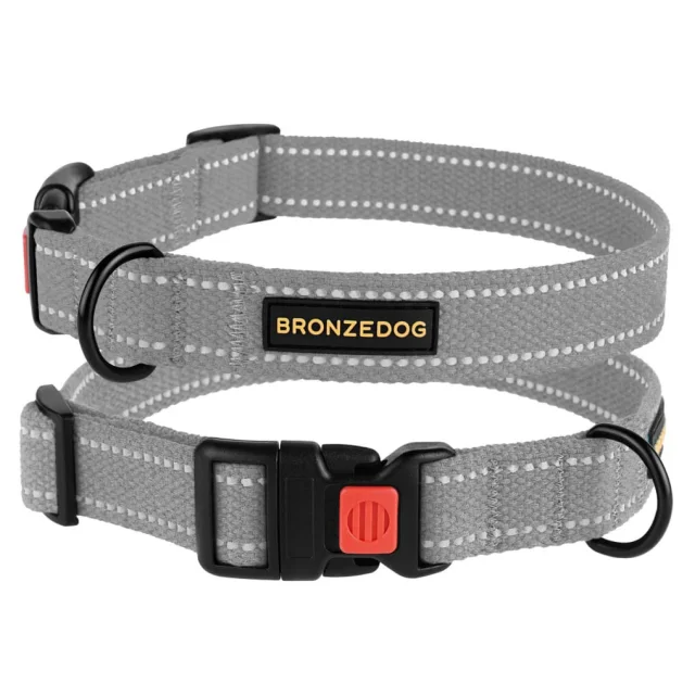 Нашийник BronzeDog Cotton, для собак, брезент, світловідбиваючий, фастекс пластик, сірий, 35-53×2.5 см