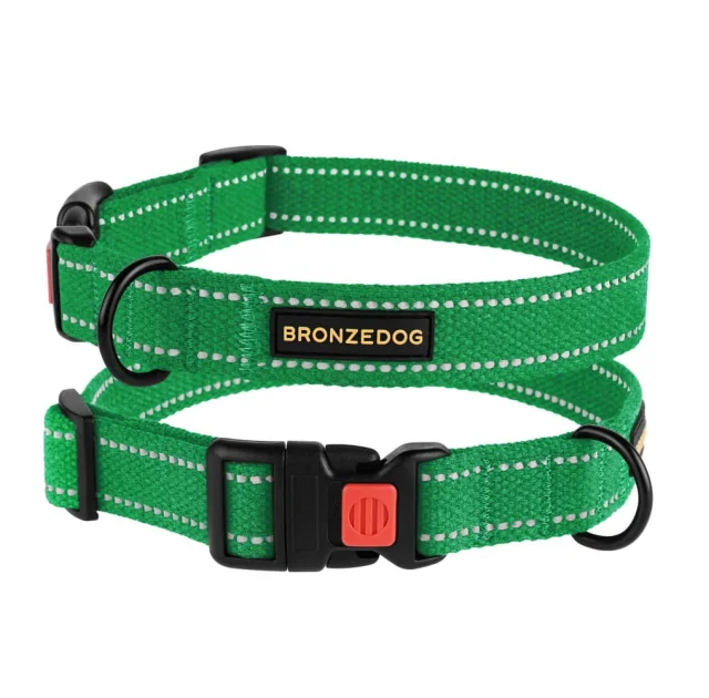 Нашийник BronzeDog Cotton, для собак, брезент, світловідбиваючий, фастекс пластик, смарагдовий, 43-66×2.5 см