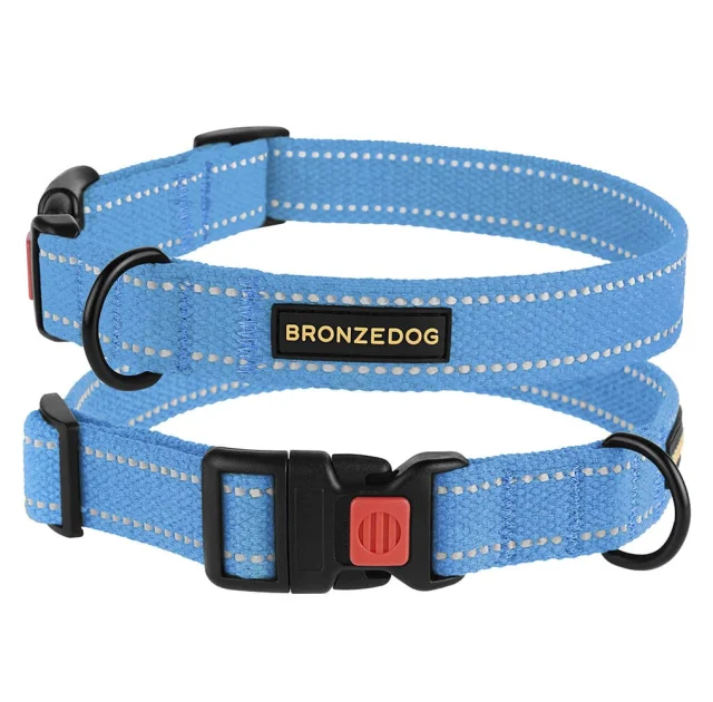 Нашийник BronzeDog Cotton, для собак, брезент, світловідбиваючий, фастекс пластик, блакитний, 35-53×2.5 см