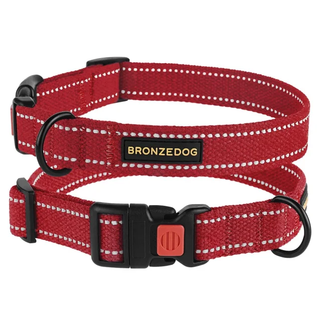 Нашийник BronzeDog Cotton, для собак, брезент, світловідбиваючий, фастекс пластик, червоний, 35-53×2.5 см