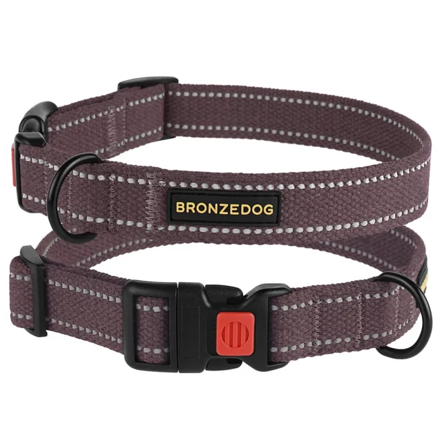 Нашийник BronzeDog Cotton, для собак, брезент, світловідбиваючий, фастекс пластик, черрі, 25-33×1.6 см