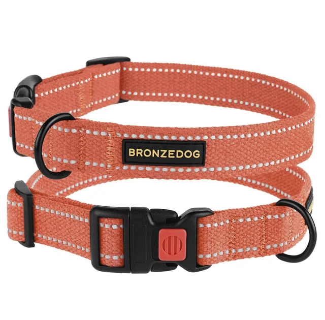 Нашийник BronzeDog Cotton, для собак, брезент, світловідбиваючий, фастекс пластик, помаранчевий, 30-40×2 см