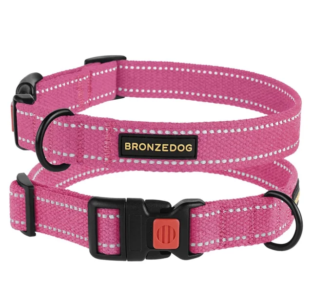 Нашийник BronzeDog Cotton, для собак, брезент, світловідбиваючий, фастекс пластик, рожевий, 30-40×2 см