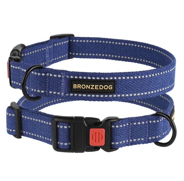 Нашийник BronzeDog Cotton, для собак, брезент, світловідбиваючий, фастекс пластик, синій, 30-40×2 см