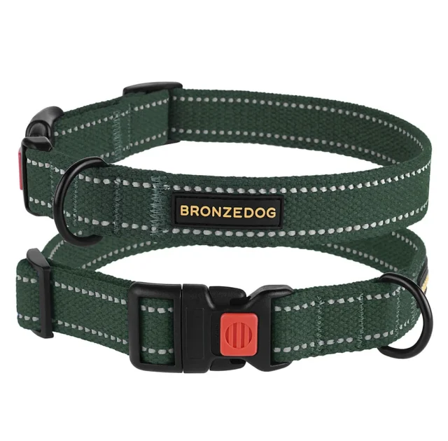 Нашийник BronzeDog Cotton, для собак, брезент, світловідбиваючий, фастекс пластик, зелений, 43-66×2.5 см