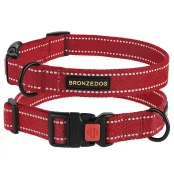 Нашийник BronzeDog Cotton, для собак, брезент, світловідбиваючий, фастекс пластик, червоний, 43-66×2.5 см