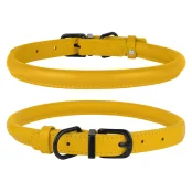 Нашийник BronzeDog Premium, для собак, шкіряний, круглий, фурнітура металева, гірчичний, 33-41×1 см