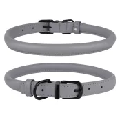 Нашийник BronzeDog Premium, для собак, шкіряний, круглий, фурнітура металева, сірий, 39-47×1 см