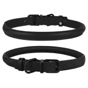Нашийник BronzeDog Premium, для собак, шкіряний, круглий, фурнітура металева, чорний, 45-53×1.3 см