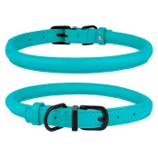 Нашийник BronzeDog Premium, для собак, шкіряний, круглий, фурнітура металева, блакитний, 25-33×0.8 см