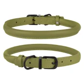 Нашийник BronzeDog Premium, для собак, шкіряний, круглий, фурнітура металева, оливковий, 25-33×0.8 см