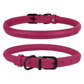Нашийник BronzeDog Premium, для собак, шкіряний, круглий, фурнітура металева, рожевий, 25-33×0.8 см