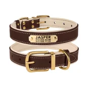 Нашийник BronzeDog для собак, шкіряний, з литою латунною фурнітурою, коричнево-бежевий, 40×1.7 см