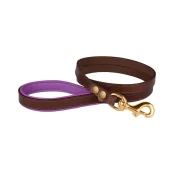 Повідець BronzeDog для собак, шкіряний, лита латунна фурнітура, коричнево-фіолетовий, 122×1.6 см