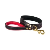 Повідець BronzeDog для собак, шкіряний, лита латунна фурнітура, чорно-червоний, 122×1.6 см