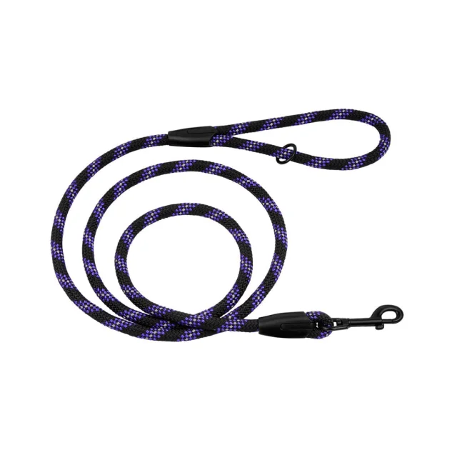 Поводок BronzeDog Active для собак, водоотталкивающий, чёрно-фиолетовый, 183×0.6 см