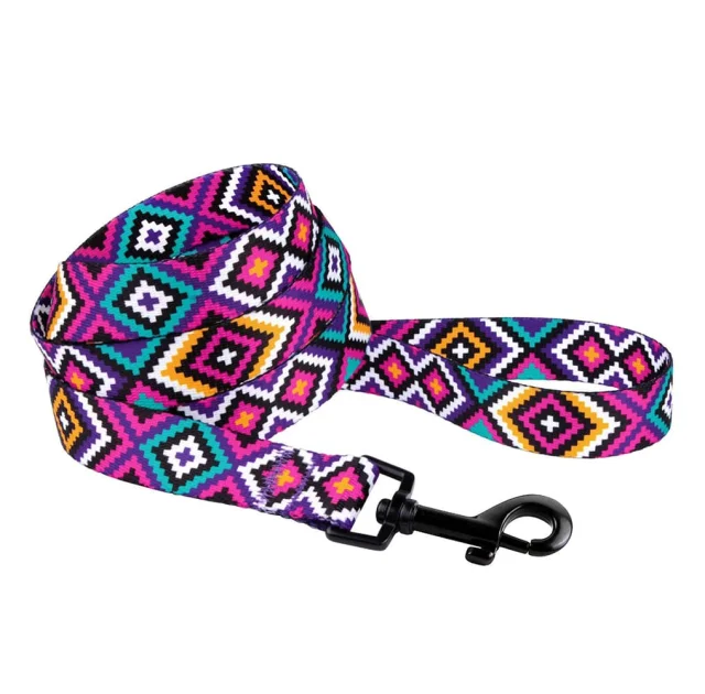 Повідець BronzeDog Tribal для собак, нейлон, принт гуцульський, фіолетовий, 152×2.5 см