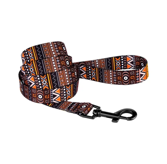 Повідець BronzeDog Tribal для собак, нейлон, принт етнічний, помаранчевий, 152×2.5 см
