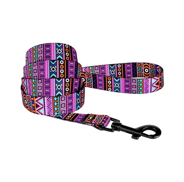 Повідець BronzeDog Tribal для собак, нейлон, принт етнічний, фіолетовий, 152×2.5 см