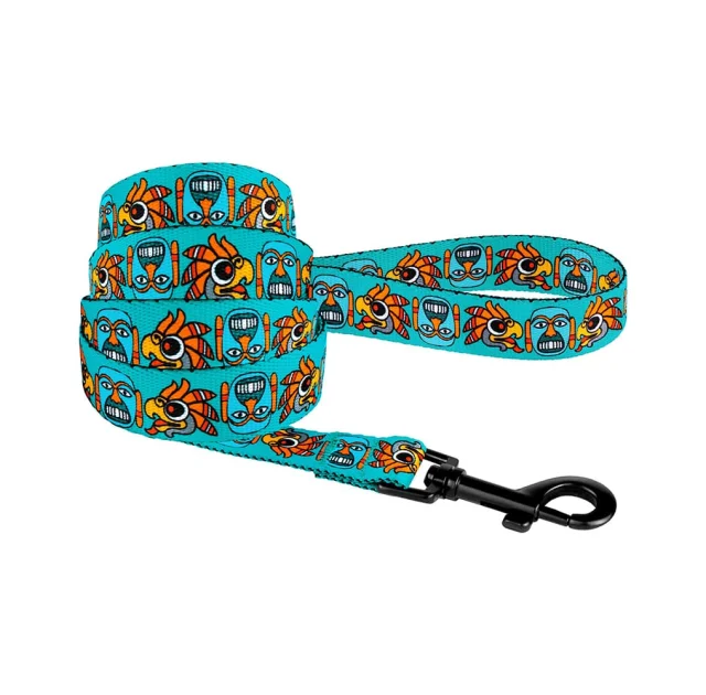 Повідець BronzeDog Tribal для собак, нейлон, принт маска, ментоловий, 152×2.5 см