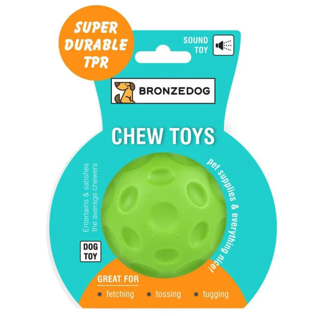 Игрушка для собак BronzeDog Chew Pitted Ball, со звуковым эффектом, плавающая, зелёный, 7 см