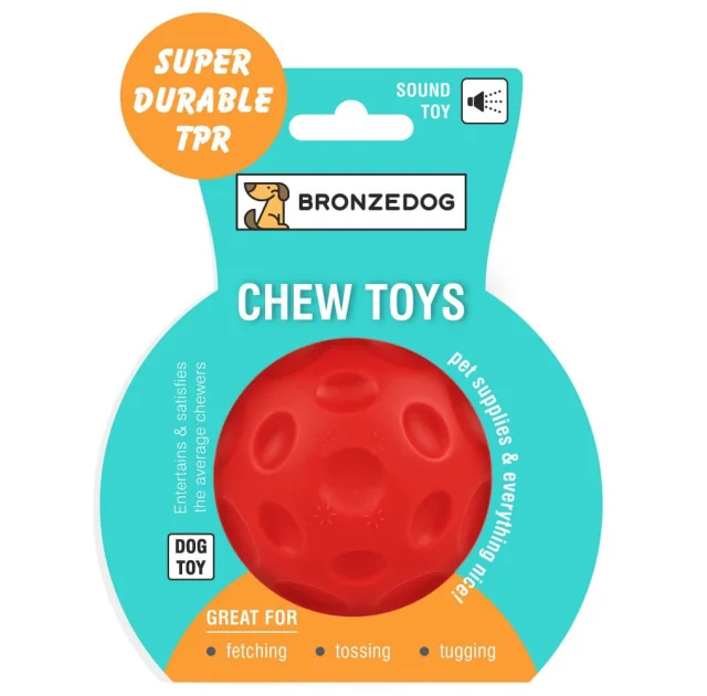 Игрушка для собак BronzeDog Chew Pitted Ball, со звуковым эффектом, плавающая, красный, 7 см