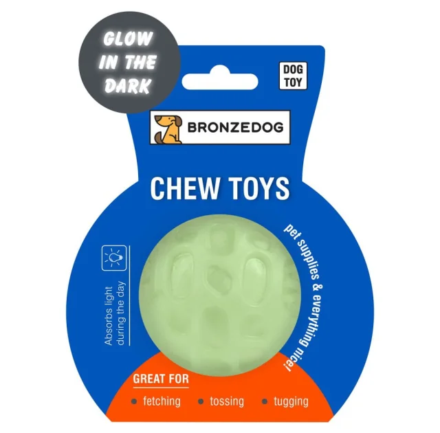 Игрушка-мячик для собак BronzeDog Chew Ball, светонакопительная, 7.5 см