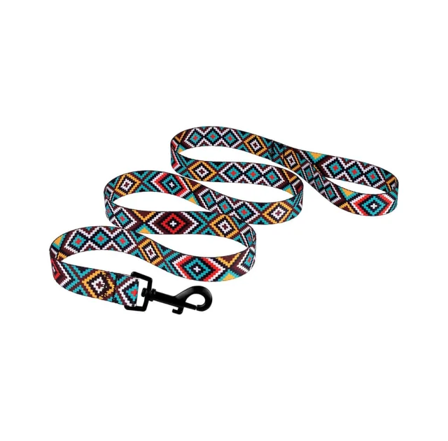 Повідець BronzeDog Tribal для собак, нейлон, принт гуцульський, ментоловий, 152×1 см