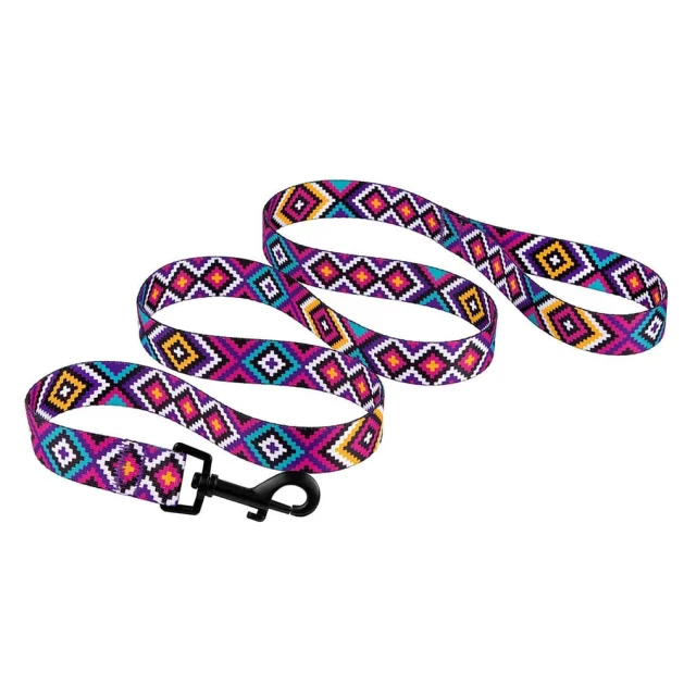 Повідець BronzeDog Tribal для собак, нейлон, принт гуцульський, фіолетовий, 152×2.5 см