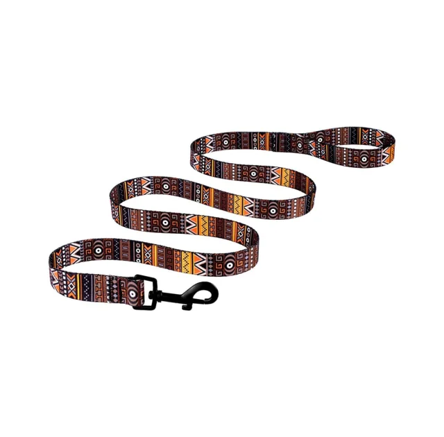 Повідець BronzeDog Tribal для собак, нейлон, принт етнічний, помаранчевий, 152×2.5 см