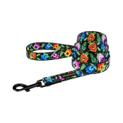 Поводок BronzeDog Folk для собак, нейлон, принт цветы, чёрний, 152×1 см