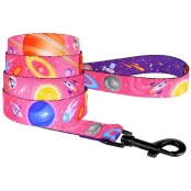 Повідець BronzeDog для собак, нейлон, принт космос, рожевий, 152×2.5 см