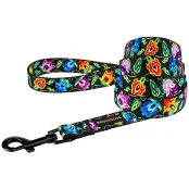 Повідець BronzeDog Folk для собак, з нашивкою, принт квіти, чорний, 152×2 см