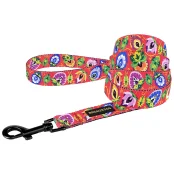 Повідець BronzeDog Folk для собак, з нашивкою, принт квіти, кораловий, 152×2.5 см