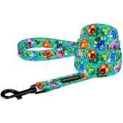 Повідець BronzeDog Folk для собак, з нашивкою, принт квіти, ментоловий, 152×2.5 см